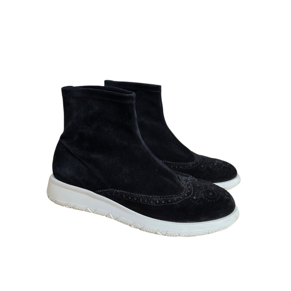 Fratelli Rossetti Black Suede Wingtip Brogue Ankle Sock Boots EU 38 US 7.5 Italy